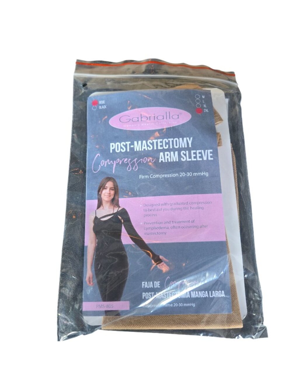 Gabriella Post Mastectomy Compression Arm Sleeve PMS-805 Beige 2XL